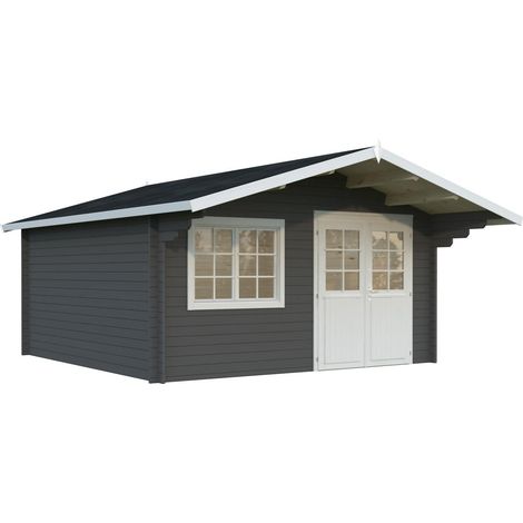 Abri de jardin en bois Britta 17,5 m2 Peint gris foncé + blanc (1/5)