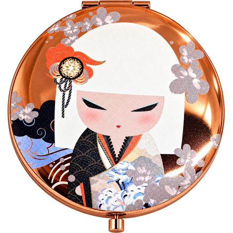 Miroir de poche double face poupée japonaise fleurs de cerisier (1/3)