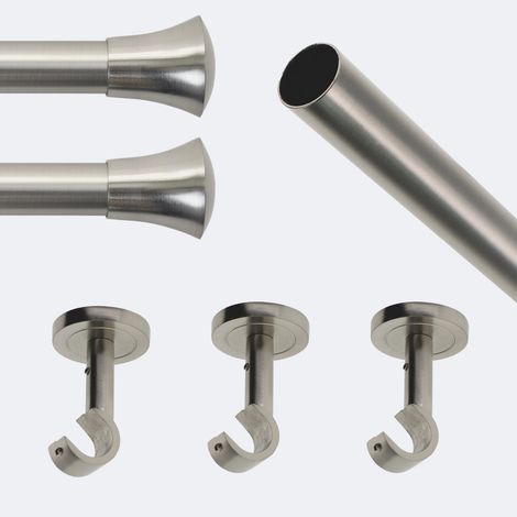 Kit de tringle à rideaux Nickel Mat 250cm Diam.20mm Embout Pommeau - Fixation Plafond - Boulet (1/3)