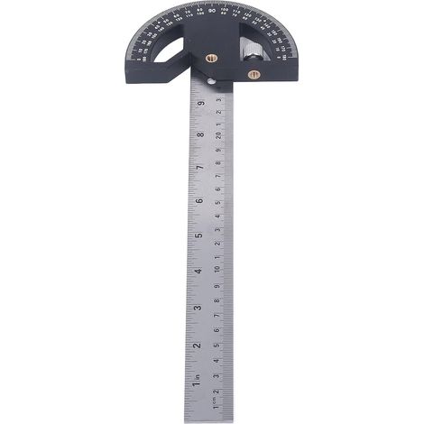 Règle de menuisier en acier inoxydable de 300 mm, instrument de mesure d'angle de 0 à 180 °, rapporteur d'angle, marqueur de travail du bois et règle (1/4)
