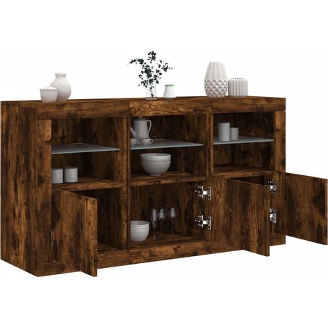Sideboard mit LED-Leuchten Räuchereiche 123x37x67 cm