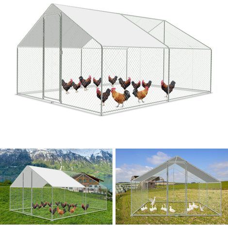 EINFEBEN Enclos poulailler Enclos extérieur Acier galvanisé avec grillagé und Auvent cage pour animaux Poulailler pour lapin 3 x 4 x 2 m (1/5)