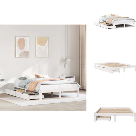 Cadre de lit avec tiroirs sans matelas blanc 150x200 cm - Cadre De Lit - Cadres De Lit - Sommier - Meuble De Chambre À Coucher (1/5)