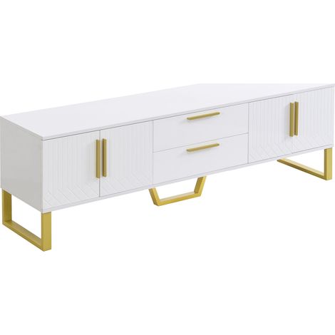 Mobile TV alto lucido bianco e oro in MDF 170 x 40 x 35 cm (1/5)