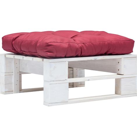 Canapé de jardin palette Canapé Repose-pied relax - avec coussin rouge Blanc Bois BV344262 - BonneVie (1/4)