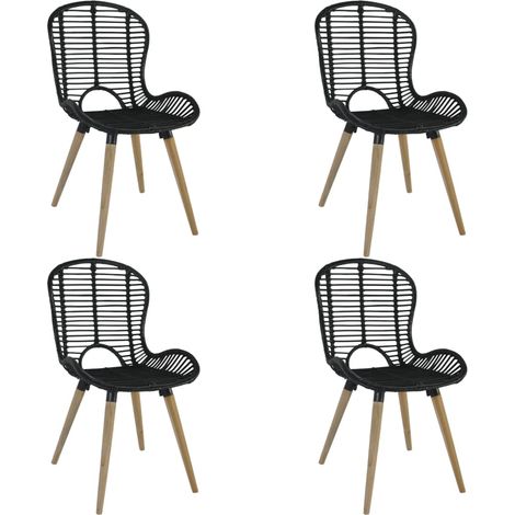 Dining Chairs 4 pcs Black Natural Rattan vidaXL (1/5)