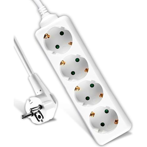 Multiprise 4 Prises et Câble 1,5m - Bloc Multiprises avec 4 Prises 16A Shuko pour Maison, Bureau, Magasin, Garage - 250V - Compact et Pratique - Électrique - Blanc (1/5)