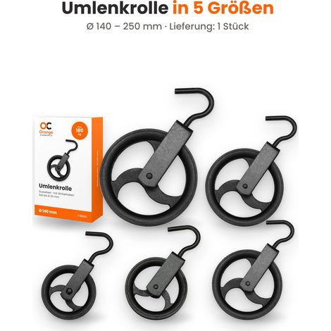 Umlenkrolle Seilrolle Heberolle Baurolle Bauaufzug Flaschenzug Vogelrolle Haken 140 mm (1/5)