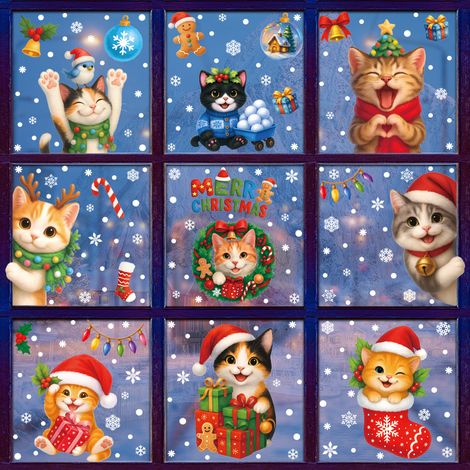 Autocollants chiots de Noël pour décorer les vitres, décorations d'ambiance de Noël, couronnes de fenêtre, boîtes cadeaux, autocollants statiques