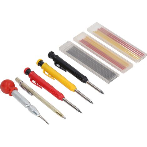 Ensemble de crayons de menuisier, stylo à tracer en carbure avec recharges, poinçon central, taille-crayon, outil de travail du bois (1/5)