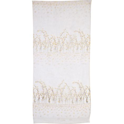 Voilage tulle imprimé fleurs de prunus hiver, décoration fenêtre balcon (beige) (1/5)