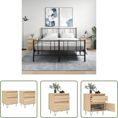 vidaXL Nachttisch Sonoma-Eiche - Nachttische 2 Stk. Sonoma-Eiche 40x35x50 cm Holzwerkstoff (1/5)