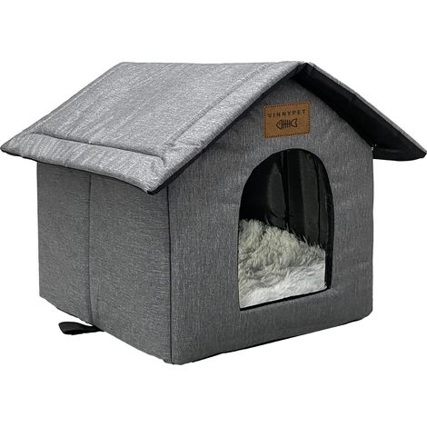 Outdoor Cat House with Plush Cushion Winter Resistant Waterproof (1/5)