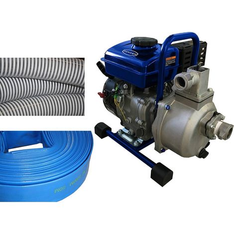 MOTOPOMPE EAUX CLAIRES 12M3/H AVEC FLEXIBLES ASPI ET REFOUL RENSON (1/2)