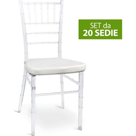 Set da 20 Sedie Chiavarine Plastica trasparenti con cuscino antiscivolo bianco (1/5)