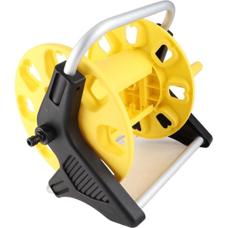 Enrouleur de tuyau en aluminium jaune pour jardin, support robuste sur roulettes avec frein, capacité 30m (1/4)