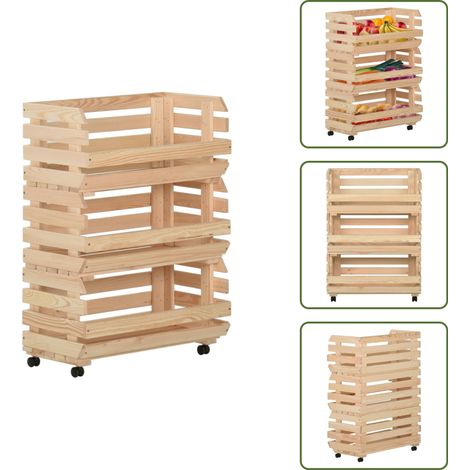 Chariot à légumes 57x30x80 cm Bois de pin solide - Chariot De Cuisine - Chariot À Légumes - Meuble De Rangement - Bois Massif - Pin (1/5)
