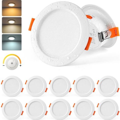 LED Einbaustrahler 230V Dimmbar, 10er Set 5W LED Spots 68mm Warmweiß 3000K Neutralweiß 4000K Kaltweiß 6000K, Deckenspots Weiß, IP44 Spots Deckenleuchte Einbauleuchten für Badezimmer Küche (1/5)