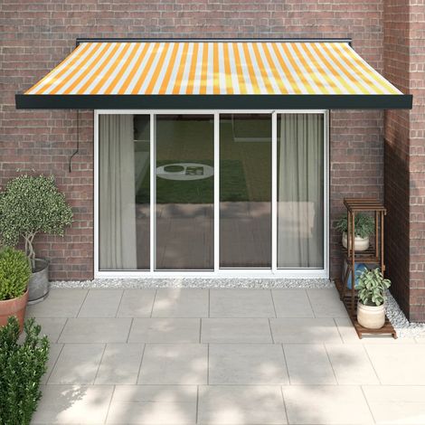 Auvent rétractable Store banne Marquise jaune et blanc 3,5x2,5 m tissu et aluminium NDTN6505114 (1/5)