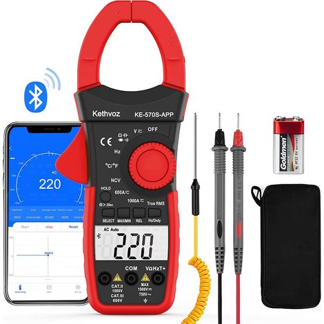 Pince Multimetre, 1000A Ampèremétrique Bluetooth Voltmètre Testeur Continuité Mesure AC/DC Tension Courant Ohm Capacité, 6000 Points TRMS Testeur Electrique 570SAPP (1/5)