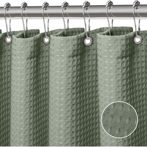 Gaufre Rideau Douche Rideaux Baignoire Tissu Polyester Lavable en Machine Rideau Salle de Bain avec Rideau Salle de Bain Imperm (1/4)