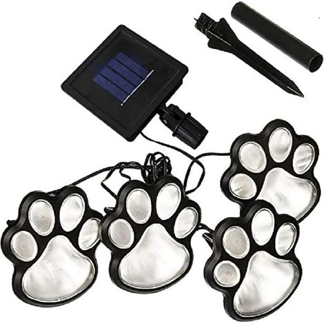 Lampe Solaire LED - Empreintes Pattes Chien Chat - IP65 Étanche - Lumière Blanche - Pour Jardin Allée Pelouse Cour - 1 Pièce (1/5)