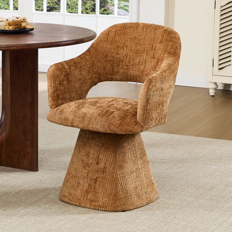 Wahson Esszimmerstühle drehbar Chenille, Ergonomische Lendenwirbel-Aussparung weich Armlehnen Moderner Polsterstuhl für Küche Esszimmer Schlafzimmer, Hellbraun