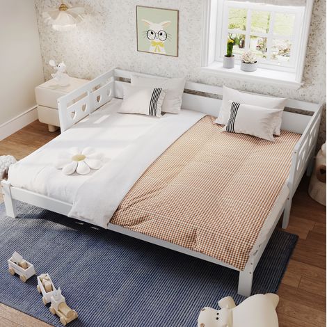 Lit banquette moderne extensible 90x190 cm, bois blanc, motif cœur, 2 couchages (1/5)