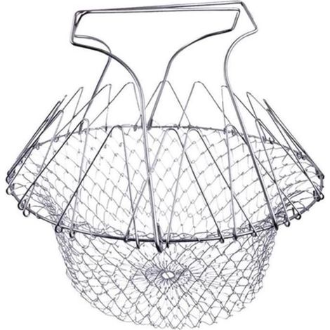 Friteuse panier,Panier de Chef en Acier Inoxydable, Vapeur de Rinçage Crépine Panier de Chef pour Frites Légumes Salades (1/4)