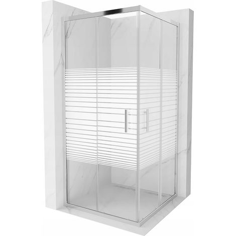 Cabine de douche carrée Silla, paroi de douche 90x90 cm en verre sérigraphié, installation facile, design moderne, Chrome
