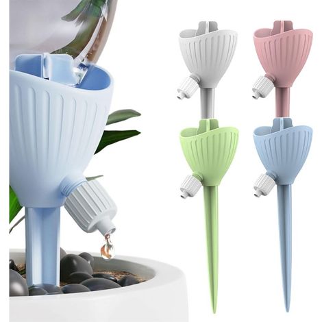 Set di 4 irrigatori automatici per piante - Sistema di irrigazione automatico per uso interno ed esterno - Valvola di controllo a rilascio lento regolabile (1/5)