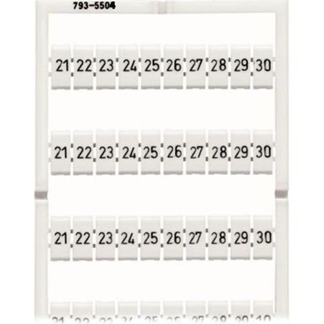 WMB-Kennzeichnungsplatte als Karte mit Aufdruck 21 ... 30 (10x) erweiterbar von 5 mm auf 5,2 mm Aufdruck waagerecht für Schnappmontage weiß (1/2)