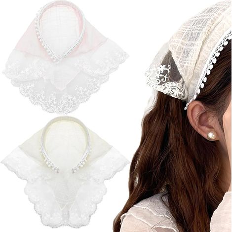 Confezione da 2 fasce per capelli da donna, bandana in pizzo, copricapo morbido antiscivolo, bandana triangolare boho per acconciature. (1/5)