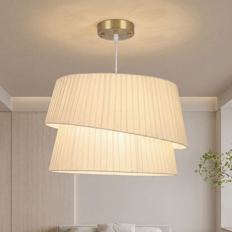 Suspension Luminaire Élégante à Double Abat-Jour, Rosace Dorée, Câble Réglable, Ampoule Non Incluse E14 40 W, Blanc (1/5)
