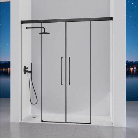 Frontal de ducha 2 Fijos + 2 Puertas Correderas 146-150 cm PAVIA Negro (1/5)