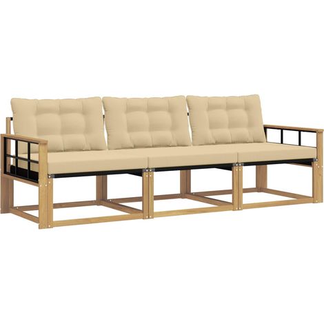 Set di divani da esterno con cuscino 3 pz  Salotto da Giardino Bianco e Beige (1/5)