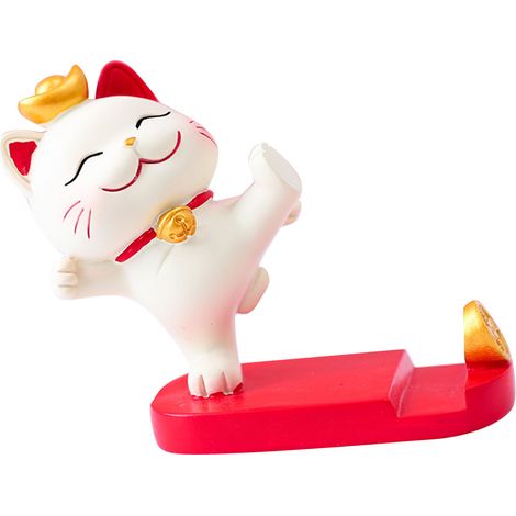 Support de téléphone de bureau en résine résistante et légère, motif chat porte-bonheur, pour la maison ou le bureau (type 2). (1/5)