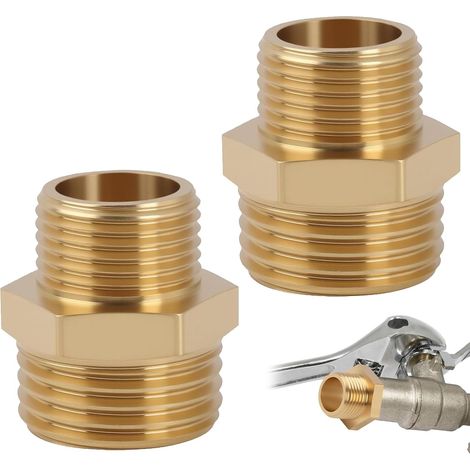 2pcs Brass Reducing Nipple G1" x G3/8" Male/Male, Brass Double Reducing Nipple 1/2 Inch x 3/8 Inch, 20/12 Male Nipple for Gas and Water, High Strength Threaded Adapter (1/5)