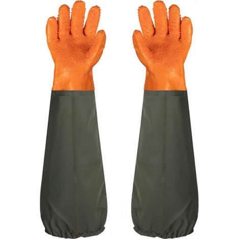 Gants Longs - Caoutchouc Et Tissu Imperméable - 70 Cm Jusqu'au Coude - Doublure Coton - Résistant Aux Produits Chimiques - Par 2