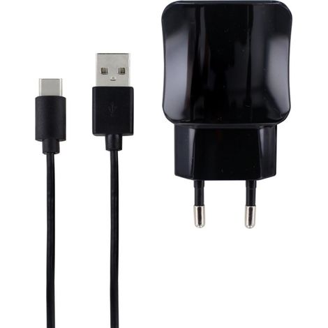 Chargeur secteur 2 USB-A + câble USB-A /USB-C 1 m - noir (1/3)