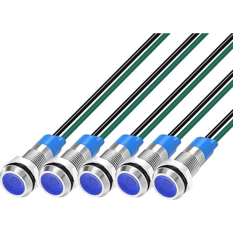 5pcs 6mm 3V-4.5V-5V-6V-7.5V-9V LED Métal Indicateur Lampe de Signalisation Étanche avec Fil (Bleu) (1/5)