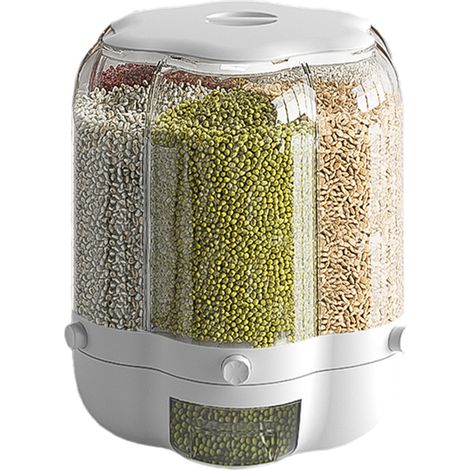 Conteneur de stockage de céréales alimentaires, grande capacité 9L, distributeur de riz rotatif à 6 grilles, boîte scellée, seau de cuisine pour la maison (1/5)