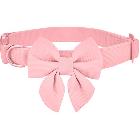1 collier pour chien, rose, ajustable 31-49 cm, largeur 2 cm, avec nœud papillon amovible, boucle à ouverture rapide, anneau en D métallique (1/5)