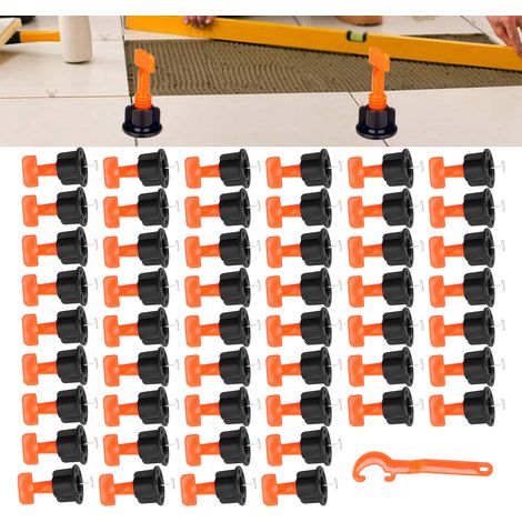 Outil de pose de carrelage en forme de T (50 pièces), outil de positionnement de carrelage, positionneur de carrelage avec broches remplaçables, niveleur de carrelage. (1/5)