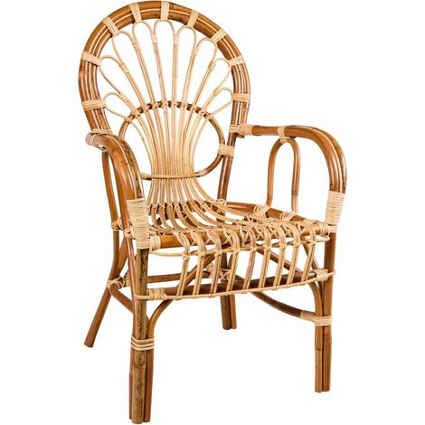 Poltrona da esterno in rattan naturale con schienale decorato Zaira
