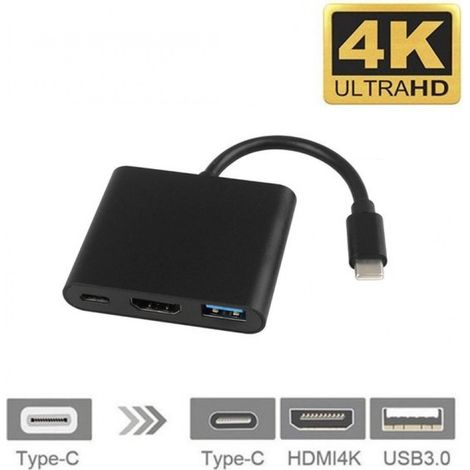 ® Connect+ - Adaptateur USB-C vers HDMI - Édition Noire - Convertisseur Type-C vers HDMI - Hub USB-C - USB-C vers USB-C / USB 3.0 / HDMI - Compatible avec Apple MacBook Air et Pro - Compatible avec Sa (1/5)