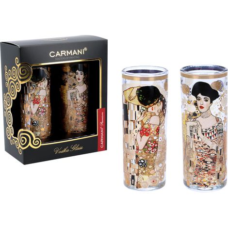 Carmani, Set mit 2 Wodkagläsern 60 ml – Gustav Klimt/Der Kuss + Adele (1/3)