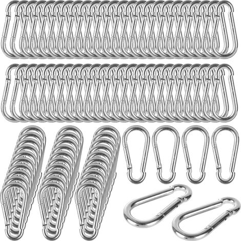 100er-Packung 7,6 cm (3 Zoll) Hochleistungs-Federkarabinerhaken, M8 8 mm (5/16 Zoll) verzinkter Stahl, Schnellverschluss-Schlüsselanhänger für Heimfitnessstudio, Outdoor-Reisen, Schaukeln, Tragkraft 2 (1/5)