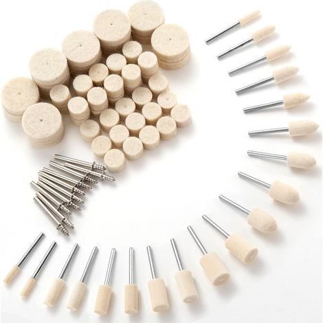 Roue de Polissage en Feutre de Laine pour Dremel, Accessoires de Polissage pour Outils Rotatifs, 80 Pièces avec Tige 1/8" pour Polir Métal, Verre, Bijoux (1/5)