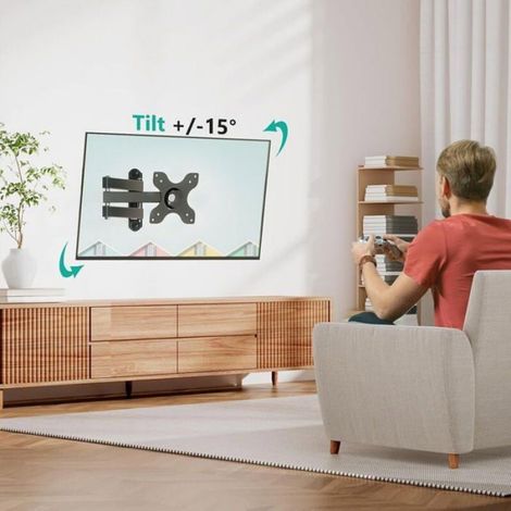 Support TV Articulé - Bras Extensible 15 Pouces - Pour Écrans 13 À 32 Pouces - Trou de Montage Max 100x100 mm - Noir - 1 Pièce (1/4)